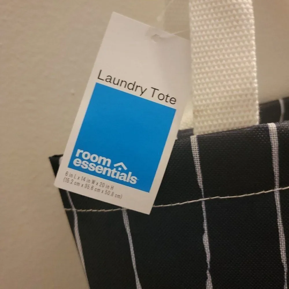 Room Essentials Adult Black White Striped Lightweight Laundry Tote Bag One Size